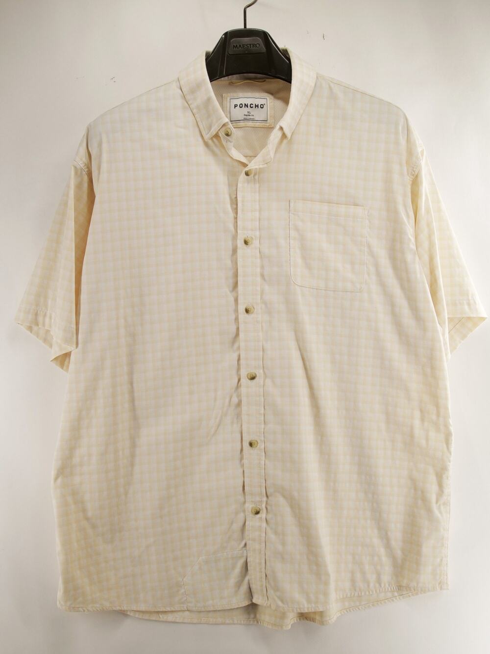 Poncho Outdoors Men XL Regular Fit Yellow Gingham Performance Shirt Short Sleeve